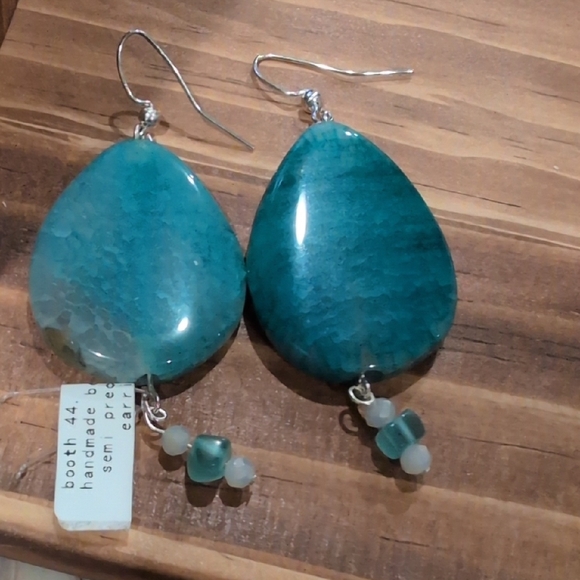Handmade Teal Drop Earrings - Picture 3 of 3